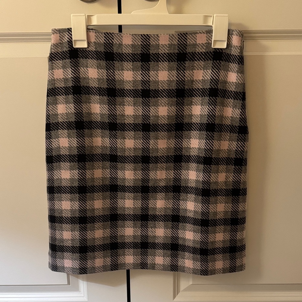 Talbots Black, Pink, and Gray Wool-blend Plaid Skirt